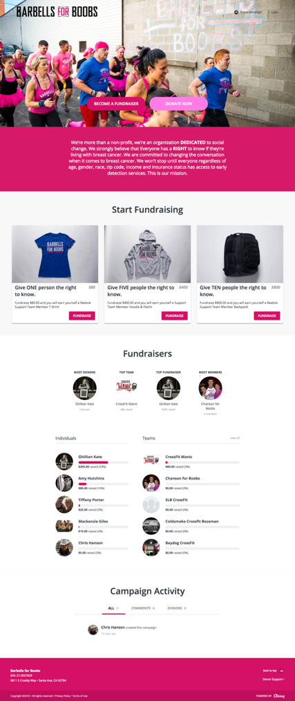 Barbell for Boob's new P2P Fundraising Page