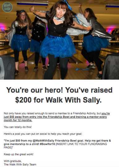 Walk With Sally milestone email
