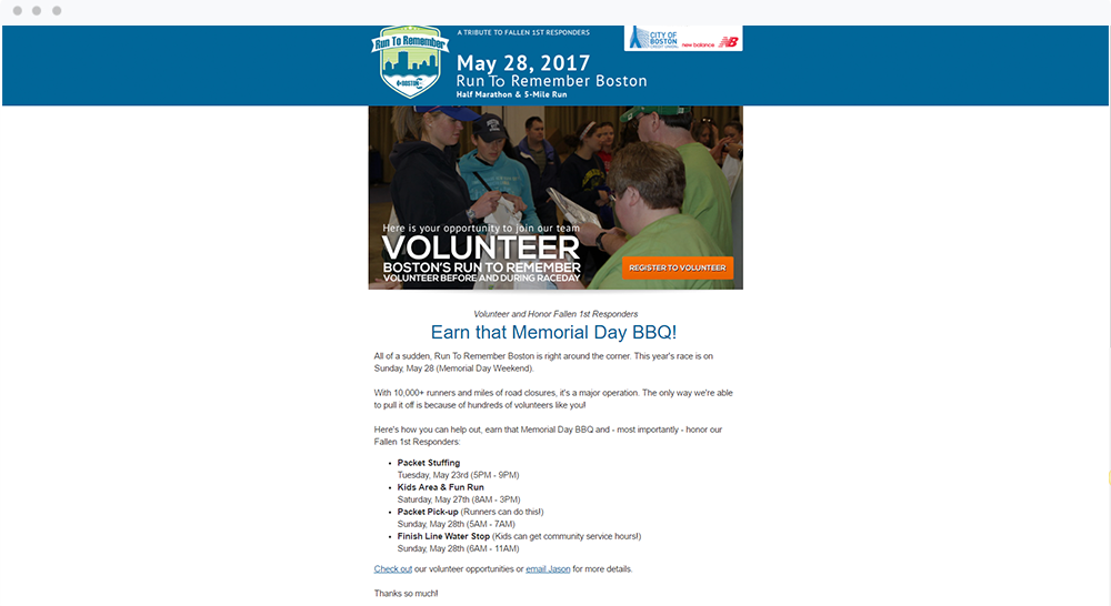Example fundraising email from Run to Remember Boston