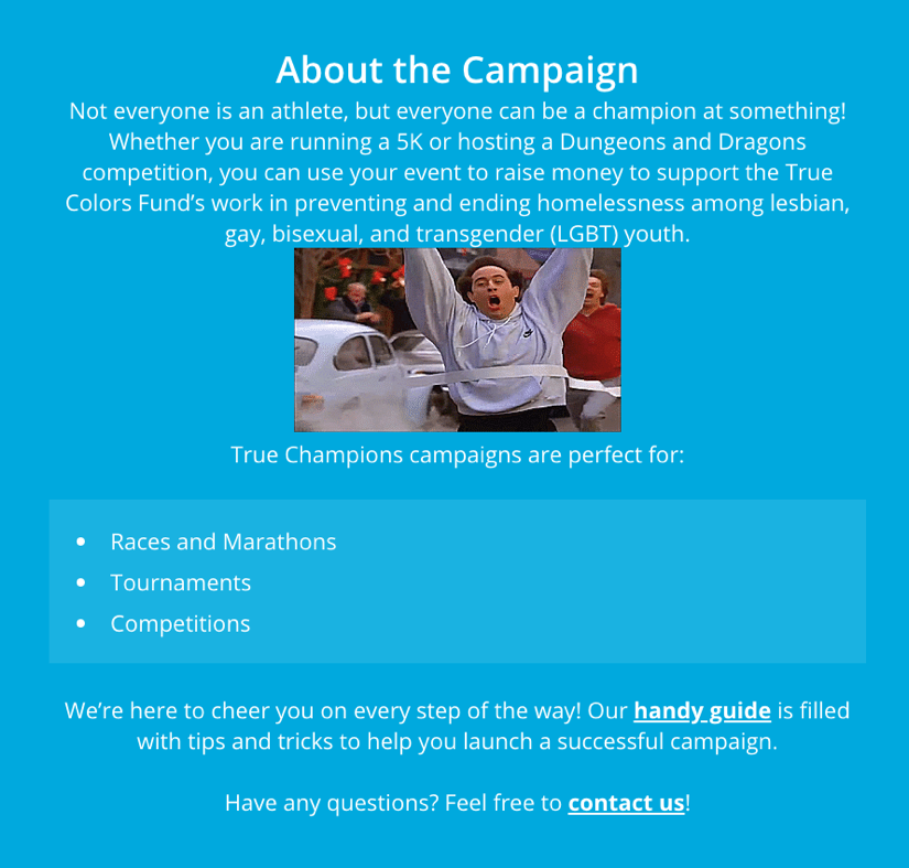 True Colors Fund Year-Round Peer-to-Peer Fundraising Page