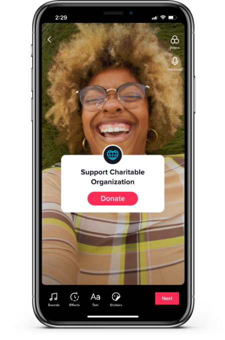 A screenshot of TikTok and the new Donation Sticker she offers.