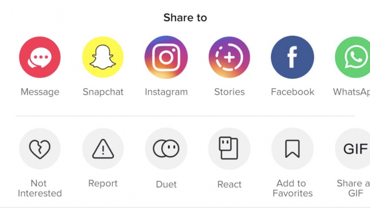 A screenshot of how you can share TikTok video to other social channels.