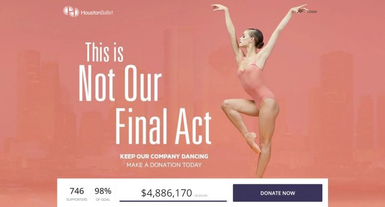 top of houston ballet crowdfunding campaign, donation button