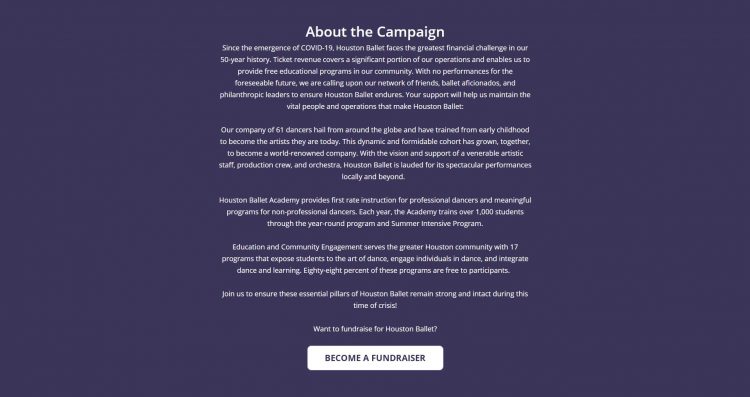 houston ballet about the campaign section