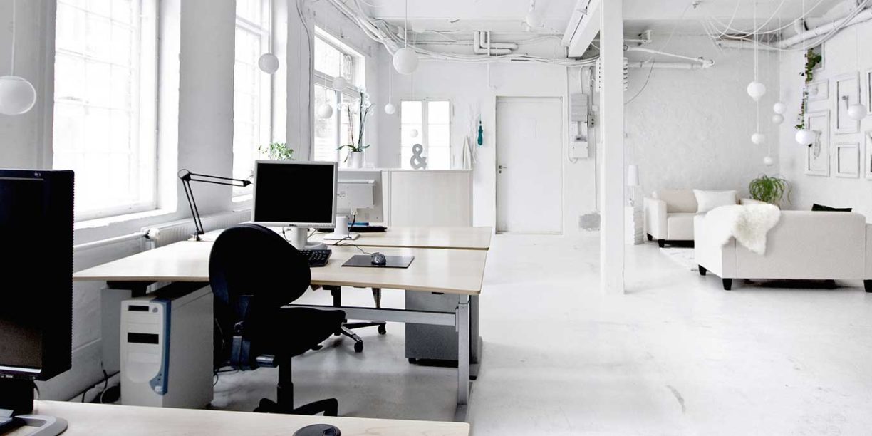 all white office space