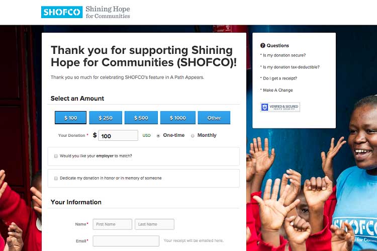 SHOFCO donation page