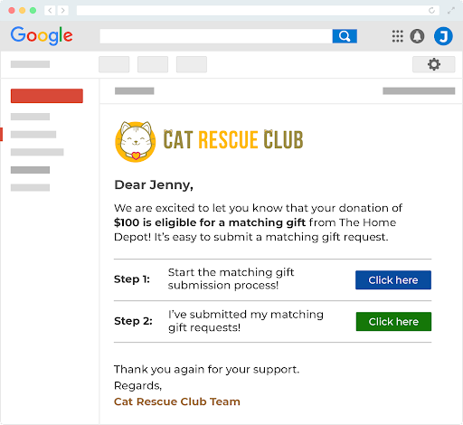 Matching gift email appeal example