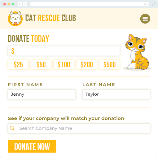 Matching gift donation page example