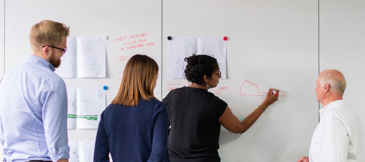 Group of people working on a whiteboard