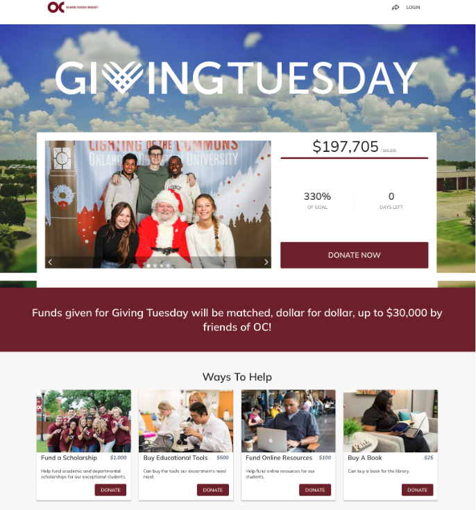 Oklahoma Christian University’s Giving Tuesday 2022 Crowdfunding Page