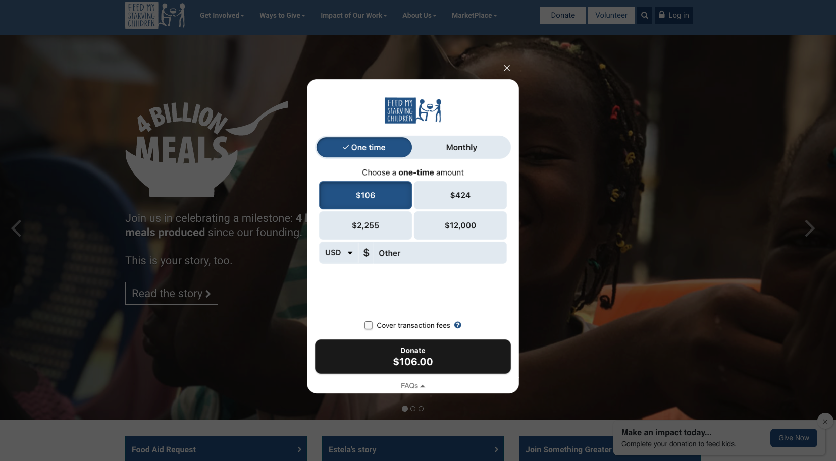Feed My Starving Children Embedded Donation Form