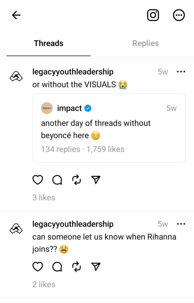Threads post from Legacy Youth Leadership 
