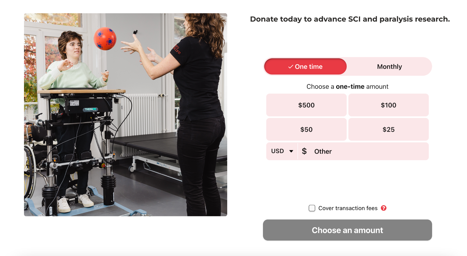 Reeve Foundation In-line embedded donation form